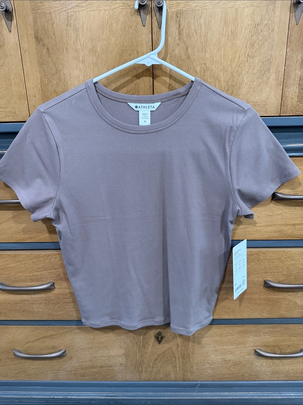 Athleta Women's Brown/Taupe Signature Rib Short-Sleeve Crop Tee (pyrite)